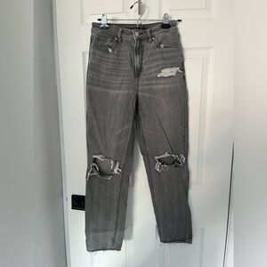 American Eagle Distressed Grey Denim Mom Jeans